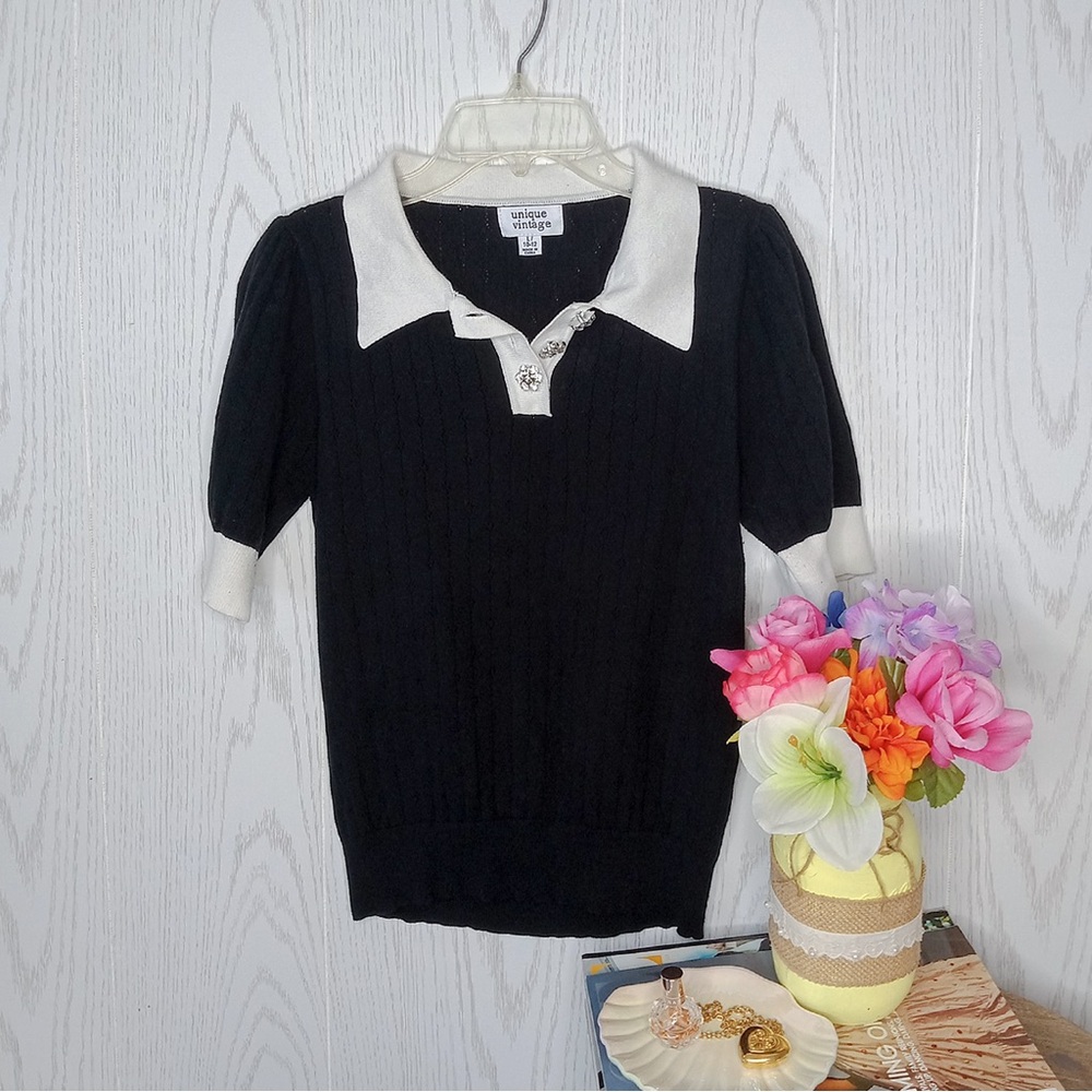 Unique Vintage Black and White Blouse